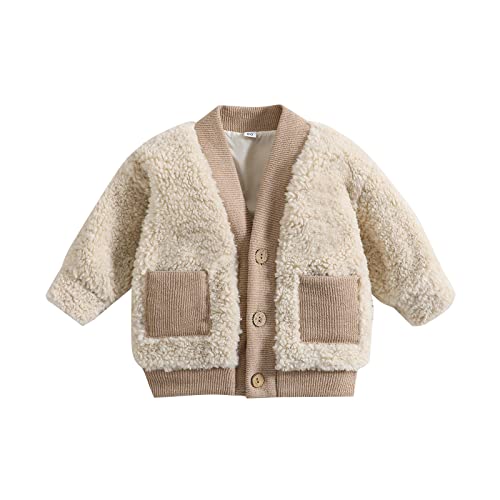 Winter Coat Little Boys Cotton Autumn Pocket Long Sleeve Fleece Coat Jacket Clothes (Khaki, 0-6 Months)