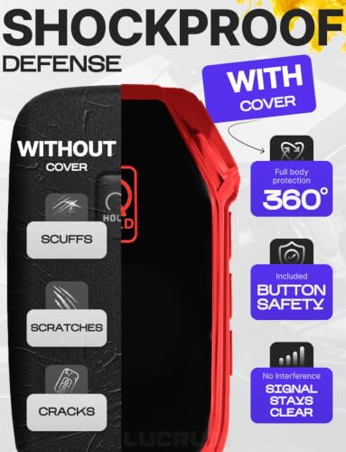Image of Lucrum Key Fob Cover for Kia, TPU KeyFob Case & Leather Keychain | Fits NOT FLIP Sportage Soul Forte Telluride EV6 Niro K5 Stinger, 5 Buttons (2018-2025) - Red and Black