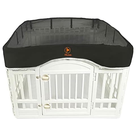 PJYuCien Dog Playpen Mesh Top Cover, Fits 36 Inch 4 Panels Regular Square Plastic Exercise Pet Pen, Adhesive Tape Connections, Black (Note: Cover Only, Playpen Not Included !!!) Cover