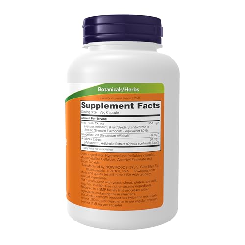 NOW Foods Supplements, Silymarin Milk Thistle Extract 300 mg with Artichoke and Dandelion, Double Strength, Supports Liver Function*, 200 Veg Capsules - Image 2