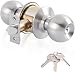 Keyed Entry Door Lock,Ball Door knobs with Lock and Key,Entrance Lever Door Handle (Privacy/Passage) in Satin Stainless Steel