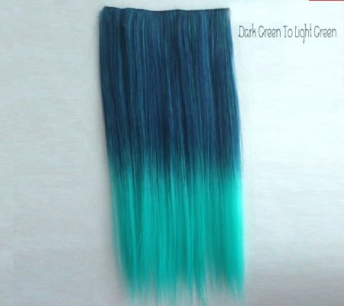 X&Y ANGEL -Two Tone One Piece Straight Synthetic Thick Hair Extension Clip-on Hairpieces (dark green to light green)