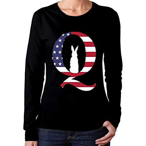 Long Sleeve Black T Shirt Women Fashion XXL Shirts for Women with QAnon Q Anon Rabbit Pattern