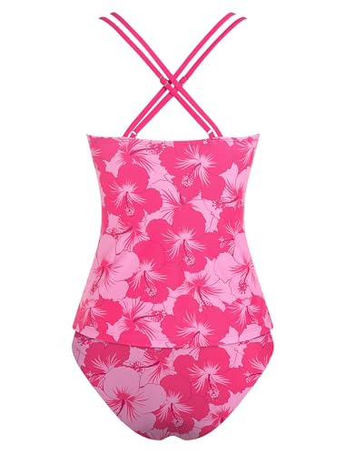 Jullumi Tankini Swimsuits for Women High Waisted Bathing Suit Push Up Tankini Top with Cheeky Shorts Perfect for Beach Vacations (Rose Red Floral L) — view 4