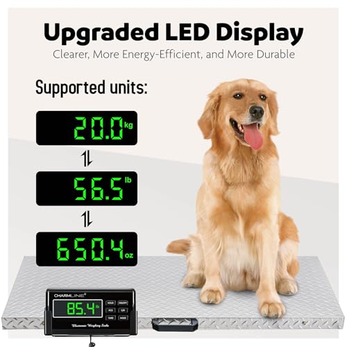 Image of Charmline 1100lbs x 0.2lbs High Accuracy Digital Postal Scale with 41x21 in Large Stainless Steel Platform, Heavy Duty Scale for Dog, Pig, Goat Sheep, Battery & AC Adapter Powered, Slip-Resistant