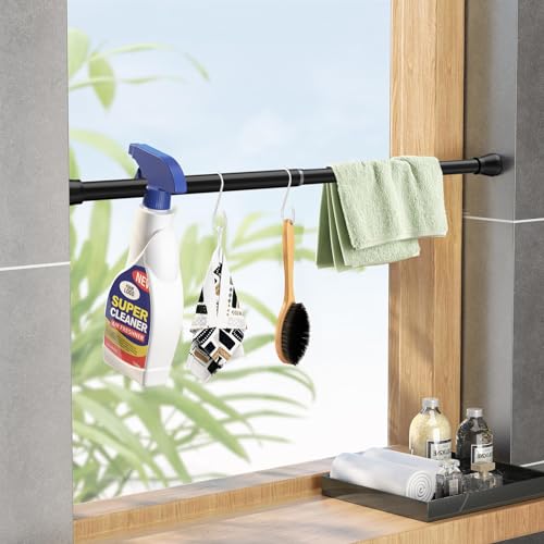 Small Tension Rod Black Spring Curtain Rod No Drilling Spring Tension Rods 1pack Adjustable Curtain Rod Tension for Bookshelf Diy Projects Kitchen, Cupboard,Tension Rod 16 to 26 Inch - Thumbnail 2