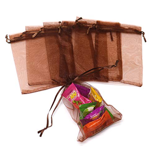 Image of Bezall 50pcs Drawstring Organza Jewelry Candy Pouch Christmas Wedding Party Favor Gift Bags (4x6, Brown)
