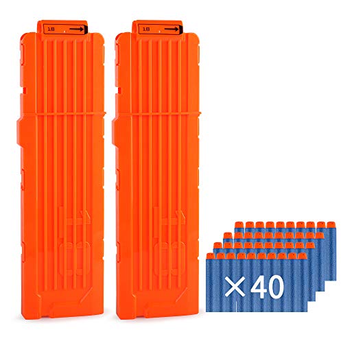 2 Pack 18-Dart Quick Reload Clip and 40 Dart Refill Pack for Nerf N-Strike Elite Series (Orange)