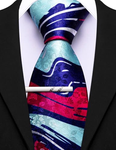 Image of Barry.Wang Mens 6 PCS Ties Silk Striped Paisley Check Floral Necktie Silky Woven Wedding Business Party Ties 3.34 inch