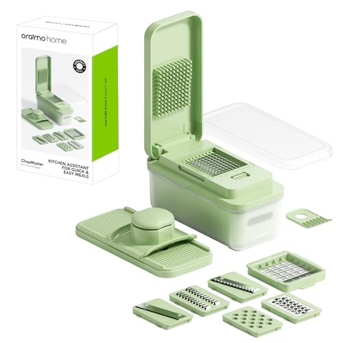 Oraimo 11-in-1 Vegetable Chopper 1.3L Capacity Mandolin Slicer Dual Press Design Onion Chopper With Drain Basket Stainless steel blades BPA-FreeVeggie Chopper Vegetable Dicing and Shredding Tool