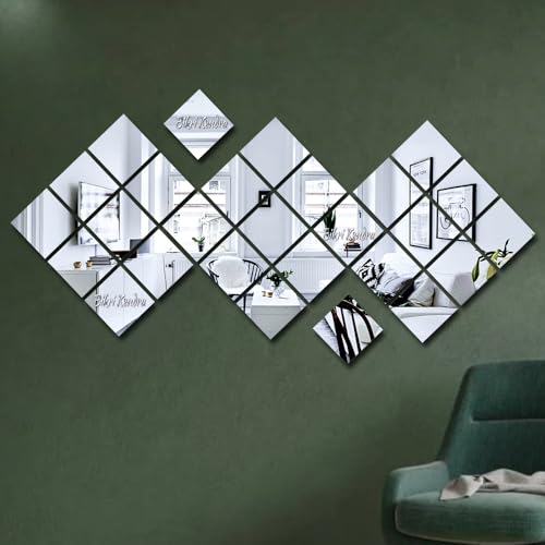 Image of Bikri Kendra - 30 Big Square Silver Stickers for Wall, Acrylic Mirror Sticker, Stickers for Wall, Acrylic Mirror Wall Stickers, Acrylic Stickers,
