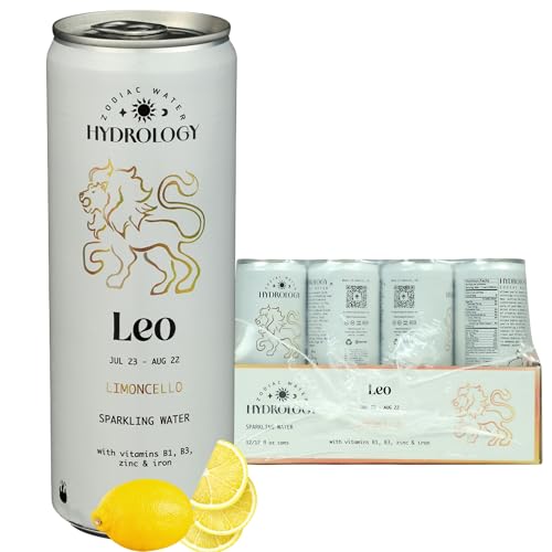 Hydrology Zodiac Water - Leo Limoncello - Organically Flavored Social Sparkling Water with unique Vitamins and Minerals tailored to the Leo Zodiac Sign, Astrology Drink for Birthday Gift (12-Pack, Leo - Limoncello)