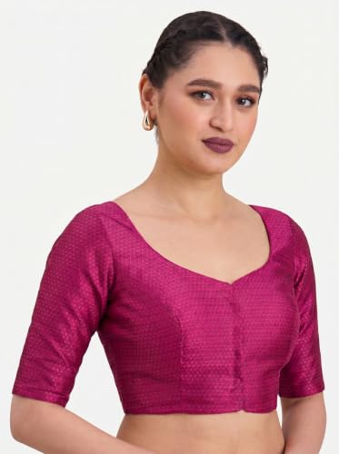 Image of Studio Shringaar Women's Brocade Half Sleeve Bright Readymade Saree Blouse