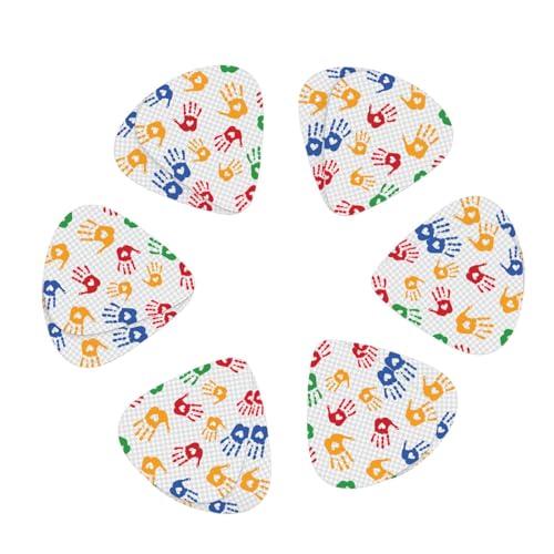 Novelty Colorful Hand Shapes Rainbow Print Guitar Picks 12 Pack 3 hickness 0.46,0.71,0.96mm for Guitar Ukulele