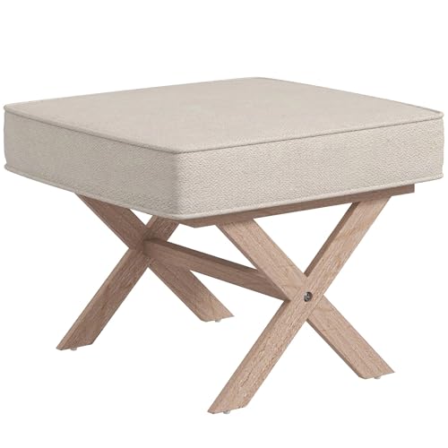 HOMCOM Repose Pied Salon Ottoman Pouf Salon Tabouret de canapé rectangulaire en Tissu avec siège rembourré, Pieds en Bois d'hévéa pour Chambre à Coucher,...
