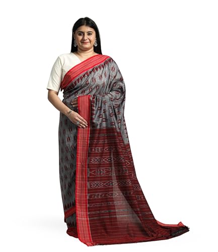 Image of Ikat Women's Pure Cotton Saree Traditional Craftsmanship Double Ikat Weaving Floral Handmade Ethnic Saree without Blouse Piece