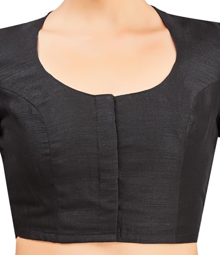 Image of Studio Shringaar Womens Basic Polyester Short Sleeves Textured Plain Coloured Art Silk Saree Blouse