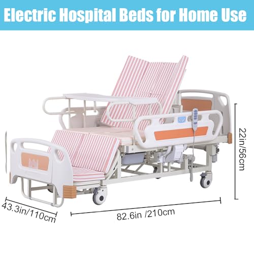 Verstellbares Pflegebett mit Matratze, 8-in-1-Schlafen Liegen Sitzen Stehen, elektrische Krankenhausbetten für ältere Menschen nach Operationen, Griffleisten – Bild 6