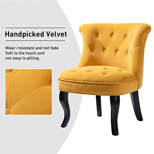 Tina's Home Modern Velvet Armless Accent Chairs,Upholstered Fabric Button Single Sofa Chair With Wooden Legs For Living Room,Comfy Tufted Bedroom Chairs For Reading,Dining,Office Reception(Mustard) #TOP2