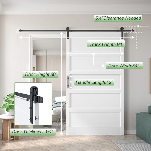 Image of Fredbeck 54x80 White Sliding Barn Doors and 9FT Hardware Kit Included,MDF,Solid PVC Surface,DIY Assembly,5-Panel,for Bedroom,Closet
