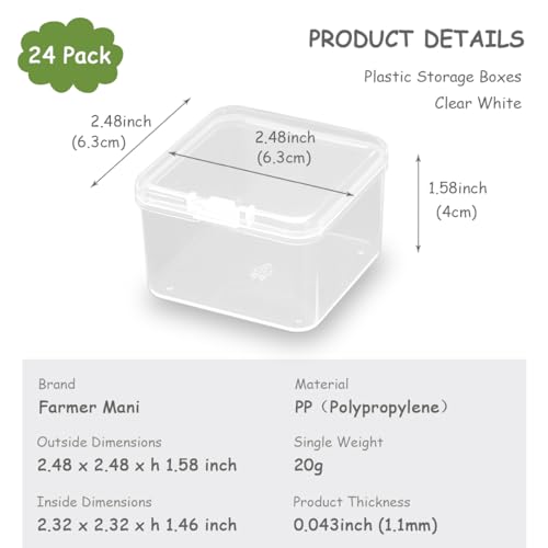 Image of 24 Pieces Square Empty Mini Clear Plastic Storage Containers (2.48 x 2.48 x 1.58 inch) with Lids for Tiny Items and Other Craft Projects