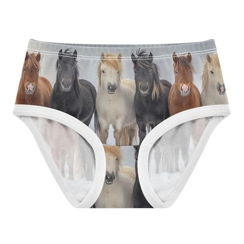 Cute Winter Horse Cotton Toddler Underwear, Girls Briefs, 2T–8 Years
