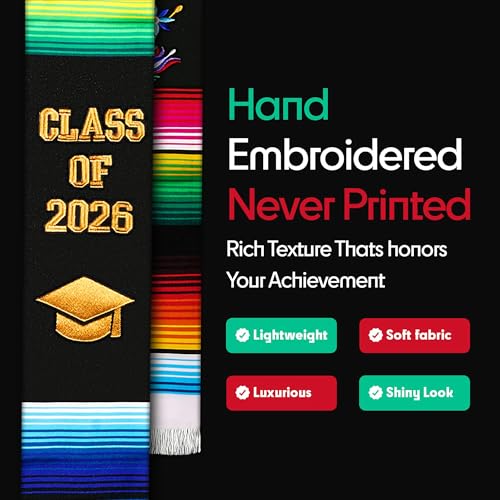 Image of Deluxe Mexican Graduation Sash 2026 | Embroidered Estolas de Graduacion 2026 | Authentic Mexican Sash for Graduation 2026