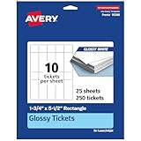 Avery Printable Rectangle Tickets, 1-3/4' x 5-1/2', Glossy White Cardstock, Laser/Inkjet Printable, 250 Total