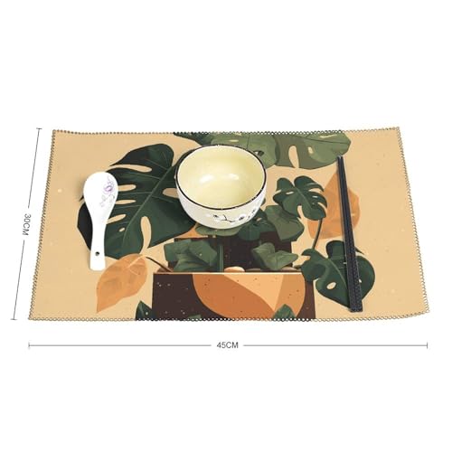 Set de table gris lavable et antidérapant motif Monstera x6 - 3