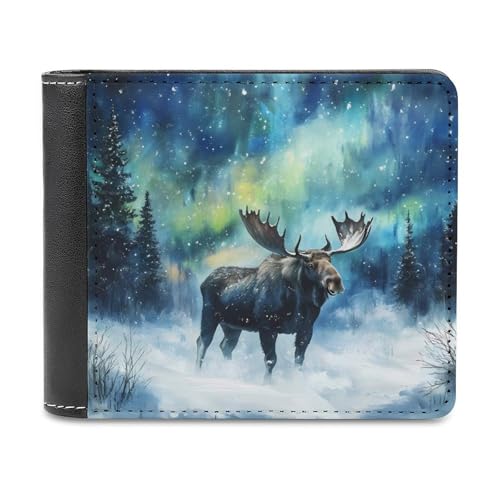 Moose Northern Light Bi-fold Men's Wallets with 6 Card Holders Slim PU Leather Purse Outdoor Money Clip