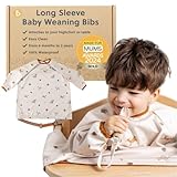BIBaDO - Long Sleeve Baby Bibs - Babies & Toddlers 6-36 Months - Coverall Baby Weaning Bib - Easy Wipe Clean & Soft Fabric - Attach to Highchair & Tables - Waterproof - Machine Washable - Gifts