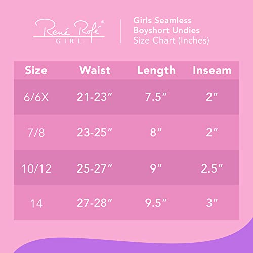 Rene Rofe Girls 4 Pack Seamless Boyshort Underwear - Size 7-16 Undies for Girls4