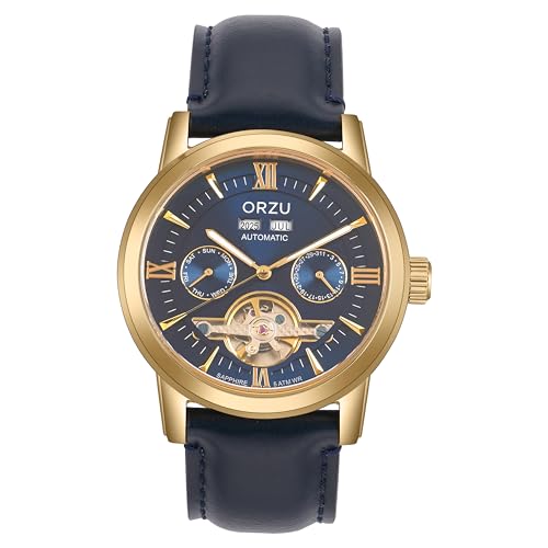 Image of ORZU Automatic Men's Watch Stainless Steel Case & Leather Band Sapphire Glass (MT6003)