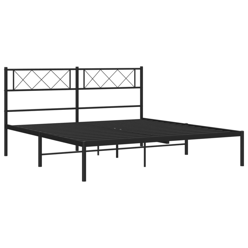140x190 cm Black Metal Bed Frame with Headboard | Includes a supportive steel slat platform and under-bed storage space for bedroom or guest room use.