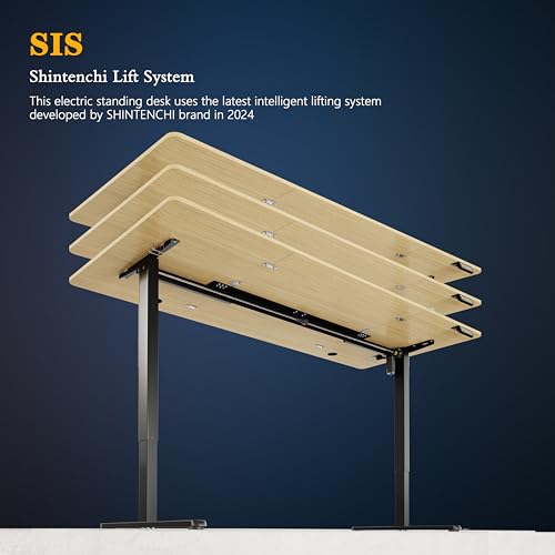 Shintenchi Standing Desk, 71x31 Inch Height Adjustable Electric Sit Stand up Desk, Ergonomic Rising Computer Table, Modern Lift Gaming Desk Workstation for Home Office, Walnut and Black