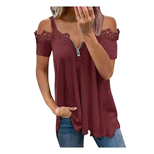 Blus dam axellös kortärmad blus damer elegant t-shirt för damer spets dragkedja för damer blusskjorta damer kortärmad oversize skjorta damblus damer spets blusar & tunikor för kvinnor