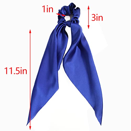 Pack Of 2 Knotted Bow Hair Scrunchies Elastic Hair Scarf Hair Ties Bands Satin Hair Ribbon Scrunchy Ponytail Holder For Women And Girls,Hair Scarf Scrunchies,Hair Accessories (Royal Blue) #TOP4