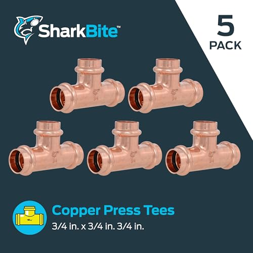 Image of SharkBite 3 /4 x 3 /4 x 3 /4 Inch Copper Press Tee, Plumbing Fitting, Pack of 5, UPR370X5