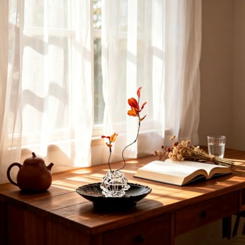 Florero circular irregular de vidrio soplado para decorar tu hogar con estilo natural 4