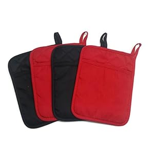 Home Collection Set of 2 Red And 2 Black Neoprene Pot Holders