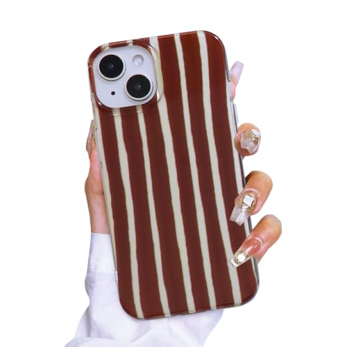 Coque de téléphone à rayures esthétique au style marron tendance de café