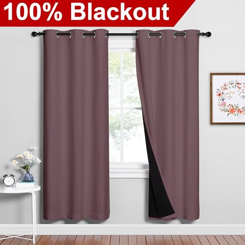 Image of NICETOWN Full Shade Curtain Panels, 37 inch Wide x 70 inch Long, Dry Rose, Pair of Thermal Insulated & Energy Efficiency Blackout Drapes for Living Room, Lined Silky Performance Window Dressing