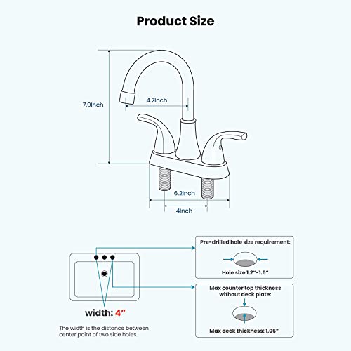 Gotonovo Chrome Polished 2 Hole Bathroom Sink Faucet 4 Inch Centerset Lavatory Mixer Tap Deck Mount 2 Handles With Pop Up Drain And Water Supply Lines thumb #5