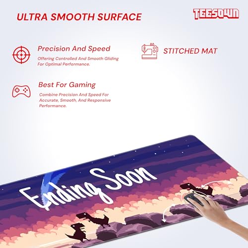 Image of Stitched Pixel Art Dinosaur Extended Mousepad (12x31) - Ending Soon Design Gaming Deskmat for Laptop, Desktop, PC (Stitched Edges, XL)