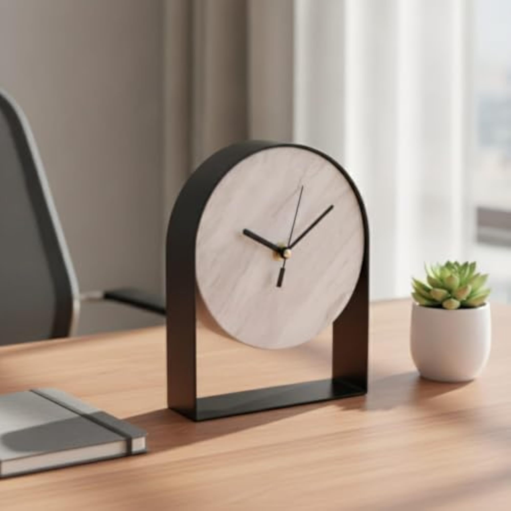 Minimalist Tabletop Clock with Arch Frame, Decorative Sculptural