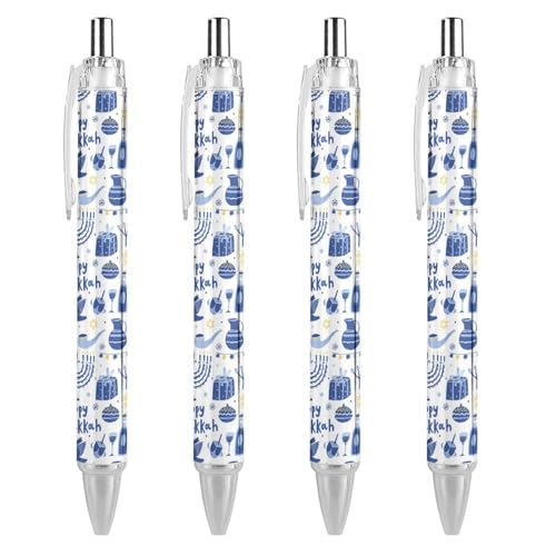 Dhyoui Happy Hanukkah Jewish Chanukah Holiday Ballpoint Pen Smooth Writing Retractable Pens with Black Ink Fine Point (0.5mm) for Work Office Supplies 4 PCS