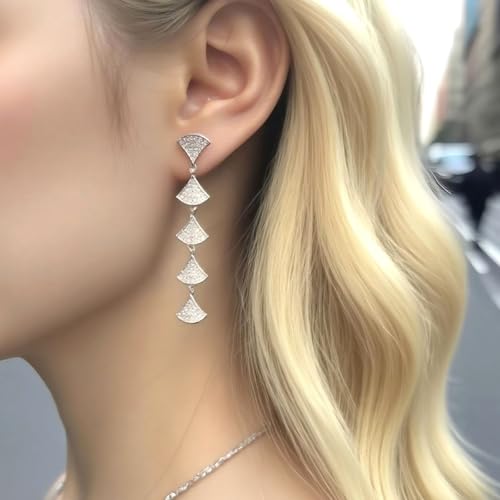 WEISHINA 925 Sterling Silver Fan - shaped Dangle Earrings with Moissanite Accents - Hypoallergenic Fashion Jewelry Gift for Women4