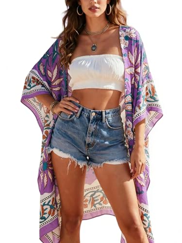 Image of Spicy Sandia Kimonos for Women Floral Beach Cover Up Loose Swimsuit Bathing Suit Coverup Cardigan for Summer Swimwear