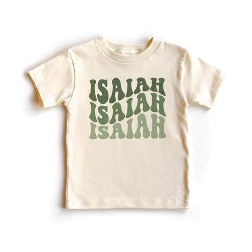 Groovy Green Boys Personalized Name Toddler Shirt - Retro Custom Name T-Shirt - Natural Toddler Youth Tee