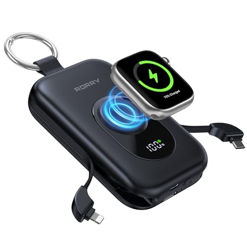 【強化版 急速充電】モバイルバッテリー 大容量 (20000mAh PD30W) 2本ケーブル内蔵 アップルウォッチ 充電器 小型 5台同時充電 Type-C USB-A 携帯充電器 For Apple Watch Ultra2/10/9/8/iPhone 16/15/iPad/AirPods/任天堂 switch2/ノートPC対応 power bank カラビナ 防災 (ブラック)